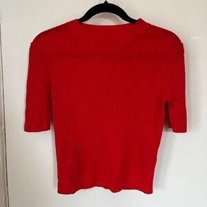Uniqlo short sleeve red merino wool top NWOT